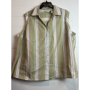 White Stag Button Up Tank Top Women's Sz‎ 4X 26/28 Neutral Stripe